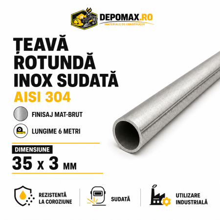 Teava rotunda inox sudata AISI 304, 35 x 3 mm, 6 metri